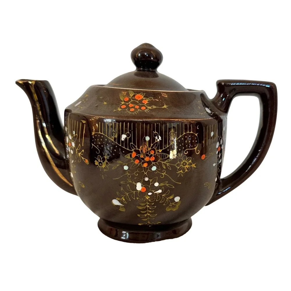 Vintage Unbranded Teapot  Small Brown Good Moriage Hand Painted Made in‎ Japan